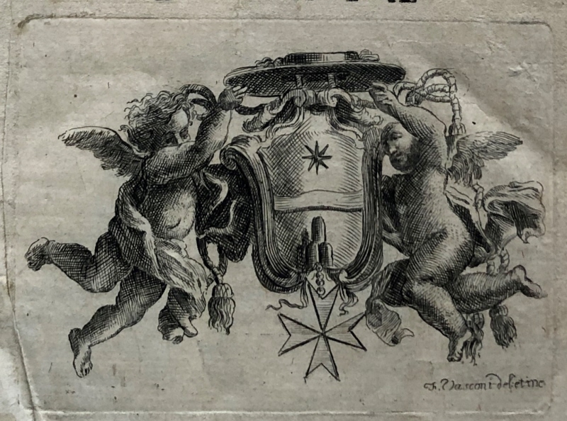 Vinjett till försättsblad till "Johannis Petri Bellorii Romani Adnotationes . . . in XII priorum Cæsarum . . . Roma 1730"