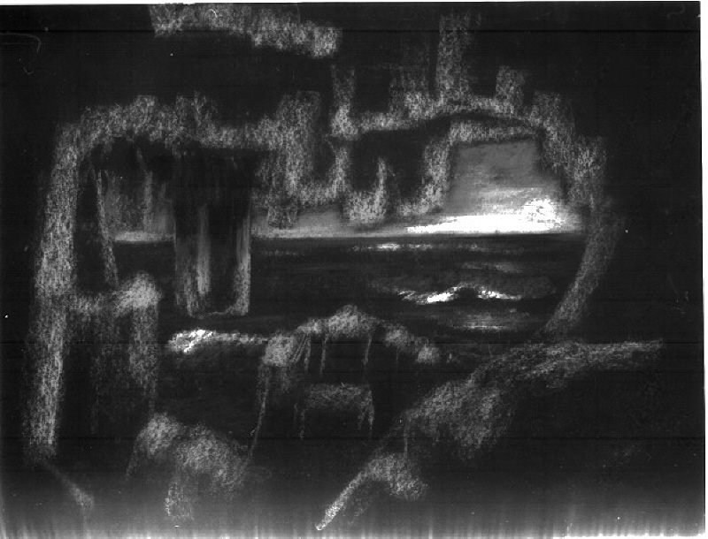 Skiss till Fingalsgrottan (grottvariant 2) i "Ett drömspel" av Strindberg. Dramaten 1935