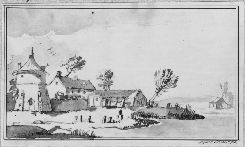 Landscape with houses and water