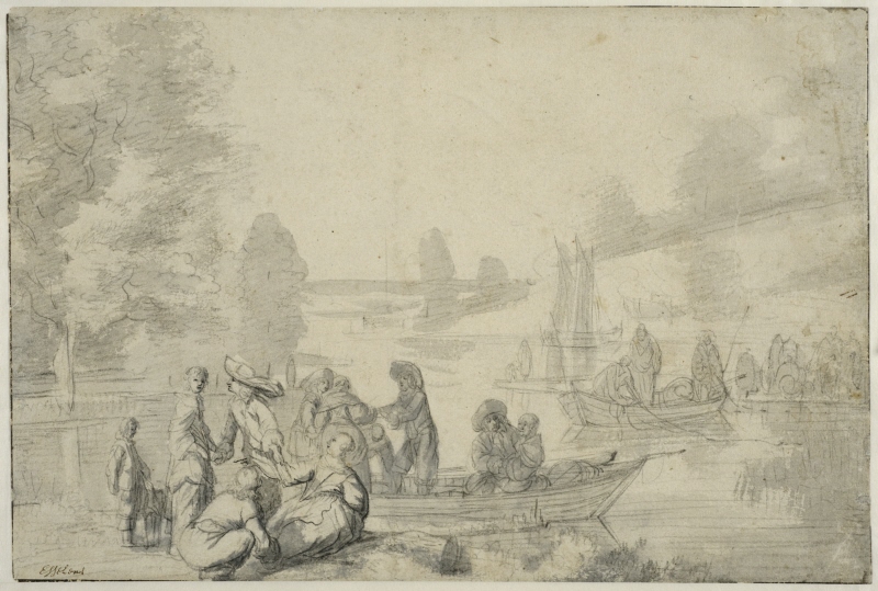 River Landscape with Boats and an Excursion Party
