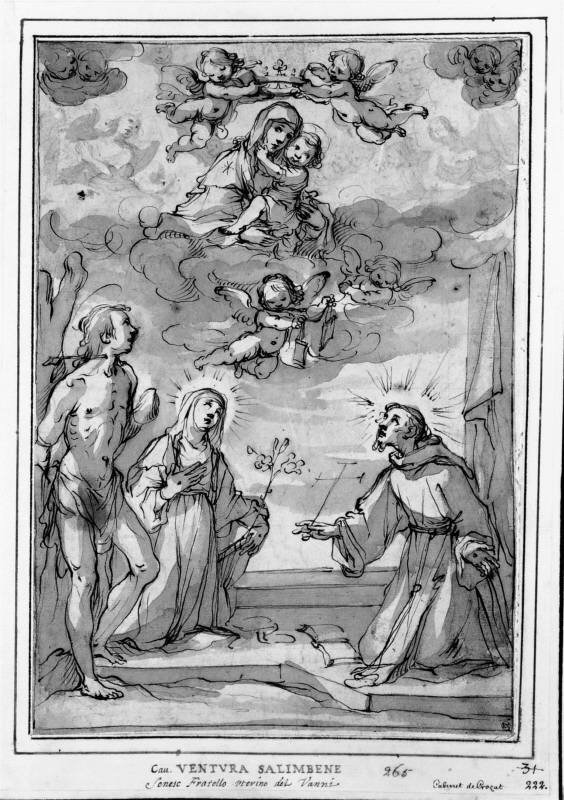 Jungfrun och barnet på himlen beundrad av Sankt Sebastian, Sankta Katarina av Siena och Sankt Franciskus