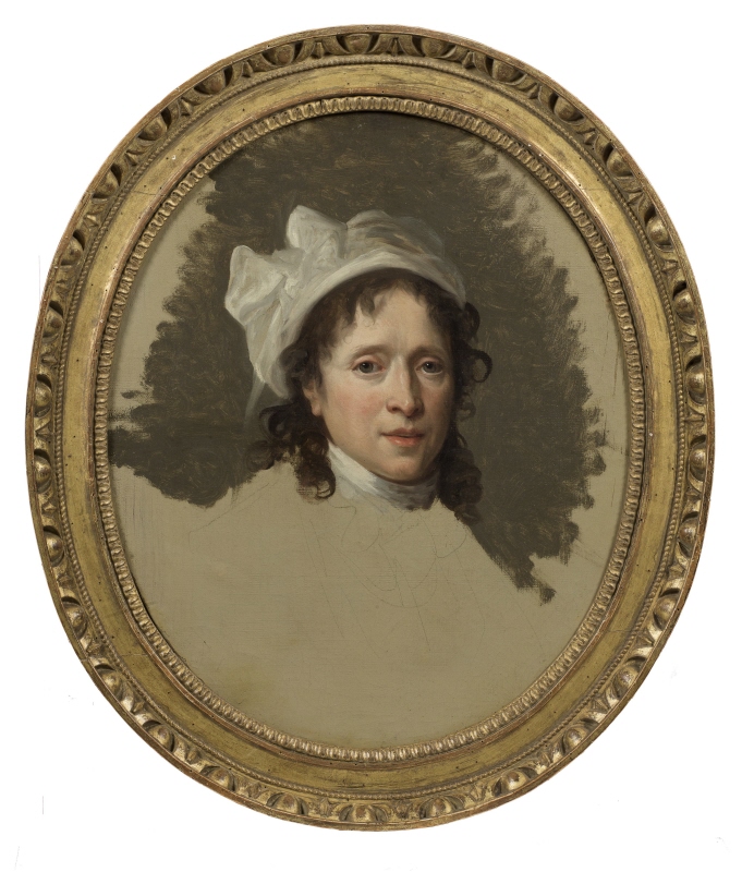 Porträtt av en kvinna i linnehätta, skiss