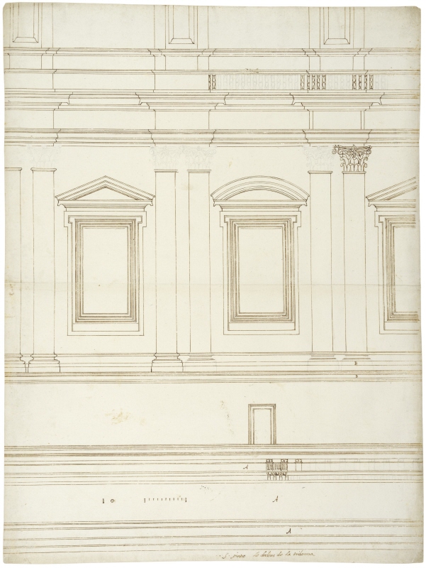 Rome: St Peter’s, elevation of two and a half bays of the interior of the drum, c. 1570
