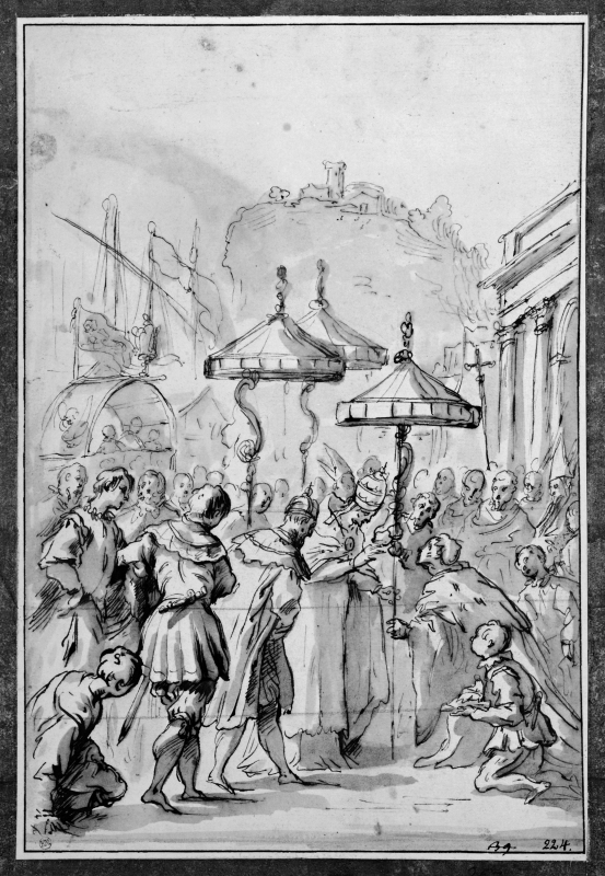 Påven Alexander III visar ett ceremoniellt parasoll för Dogen av Ancona