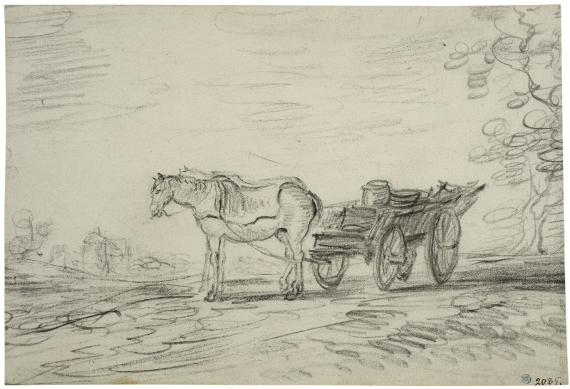 Landscape with Two Horses Pulling a Wagon