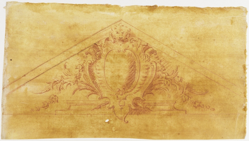 Draft for a tympanum decoration with an empty escutcheon below a lion’s head