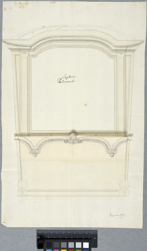 Design for the Front of the Ceremonial Carriage of Charles XI. With two alternative moulding designs showing on flaps