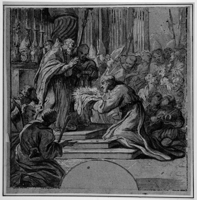 Ludvig IX av Frankrike frambär Kristi törnekrona till ärkebiskopen i Paris