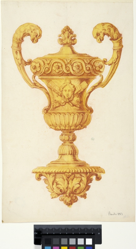 Design for a Decorative Urn with the Head of Diana, on a Console