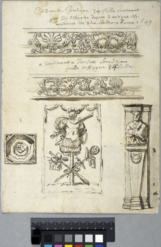 Skissbok med romerska ornamentstudier, sida 1