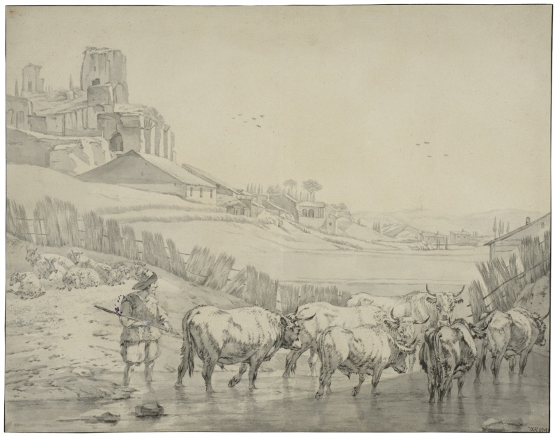Herdsman with Cattle on a Riverbank