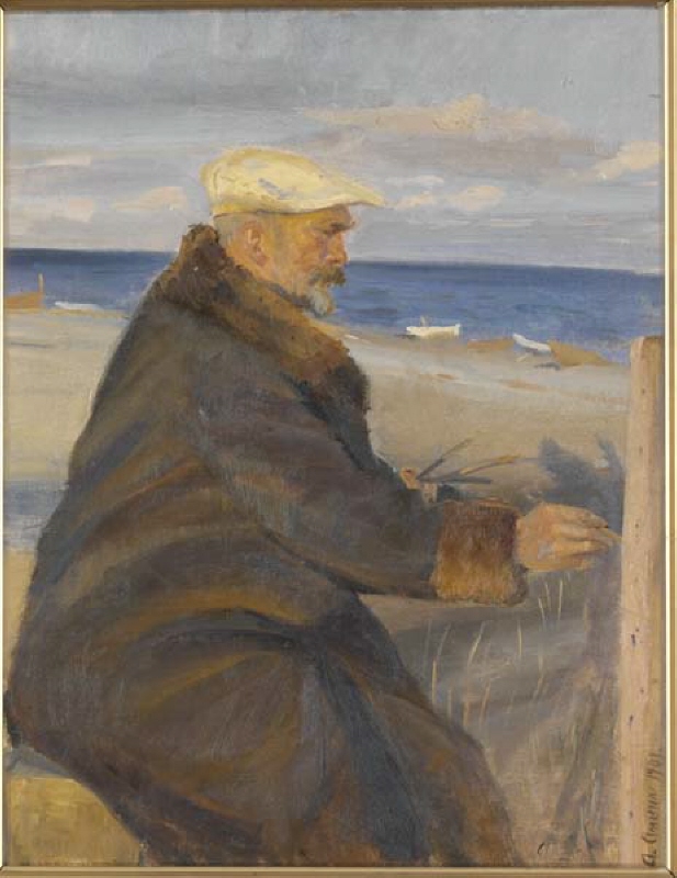 Michael Ancher Painting on the Shore