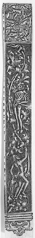 illustrationer till bönbok: Sankt Georg och draken, väpnare Och vildman i rankornament