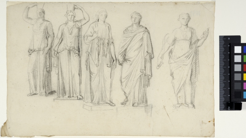 En rad kvinnliga statyer från Mazarins samling, Paris