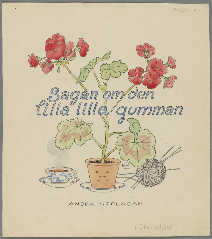Sagan om den lilla, lilla gumman, titelblad, andra upplagan 1909, återanvänd i omarbetad upplaga 1950