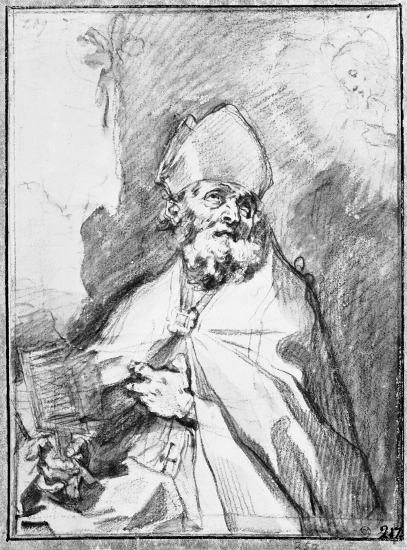 St. Biagio as bishop the card in his right hand
