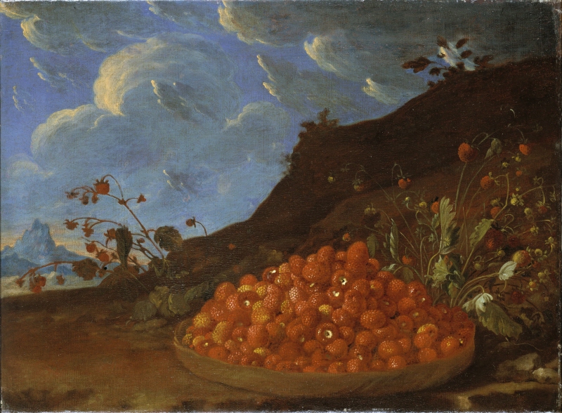 Basket of Wild Strawberries in a Landscape