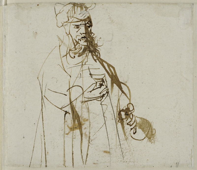 Standing man with a bottle and a glass
