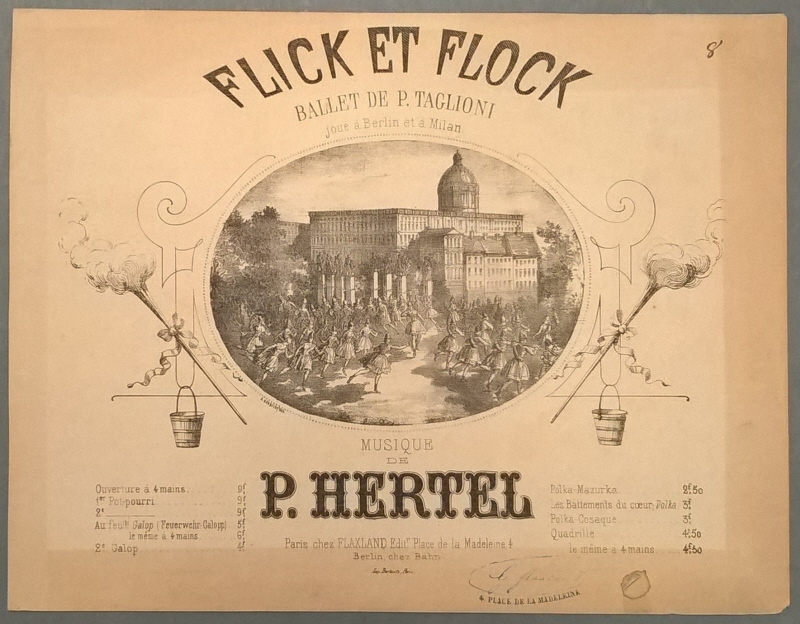 Illustration till en prislista till balleten "Flick och Flock" med P. Tagliono och P. Hertel