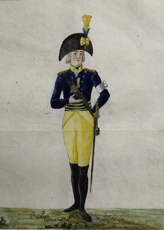 Svenska och finska uniformer försedda med regementsbeteckning av A.U. Schützercrantz