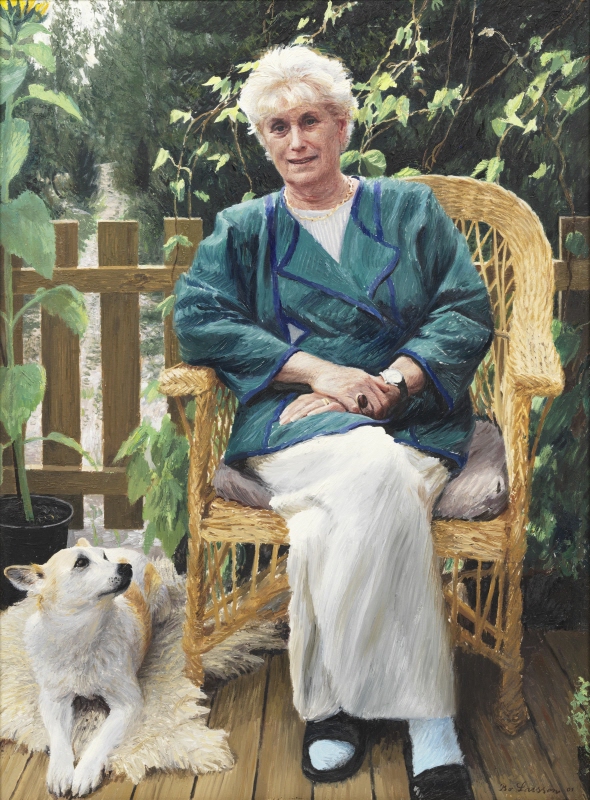 Kerstin Ekman ( född 1933), författare med hunden Silva, 2001