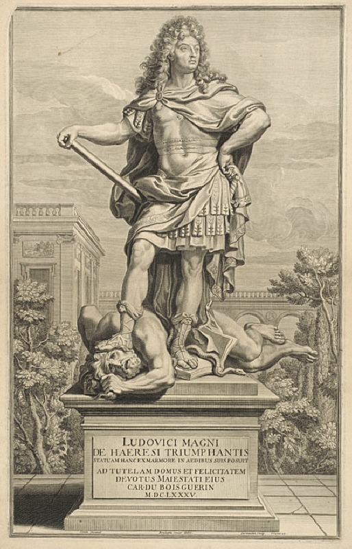 Ludvig XIV besegrar heretikerna, marmorstaty