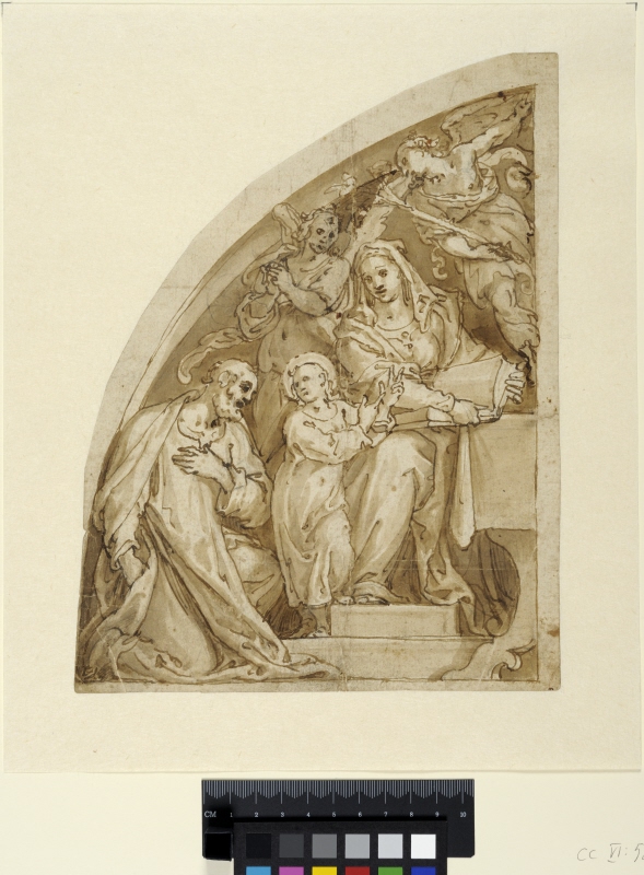 Josef, Maria och Kristus. Utkast till lunettkomposition för Cappella Sistina (del Presepe) i S. M. Maggiore, Rom