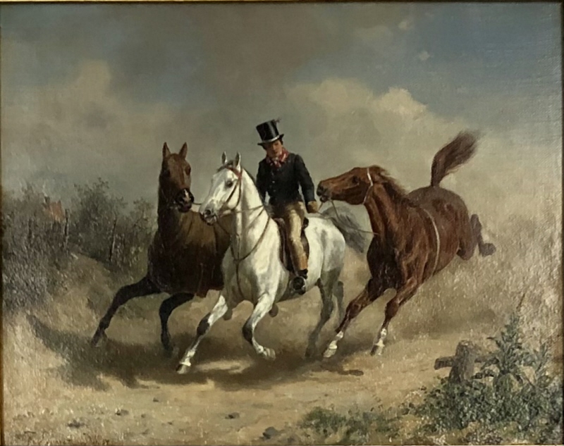 A Groom Leading Three Horses