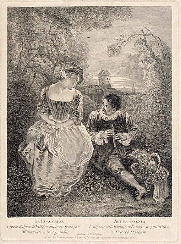 Ungt par i landskap, mannen spelar flöjt