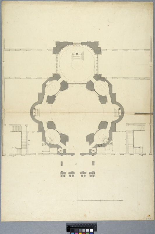 Förslag till kyrkobyggnad för Hôtel des Invalides, Paris. Plan