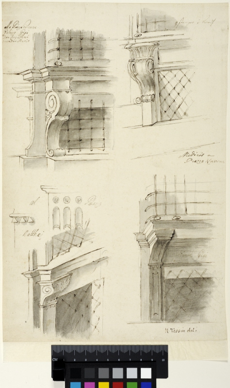 Detaljer av fönsteromfattningar från Palazzi Chigi, Mattei och Madama (tidigare Medici) i Rom