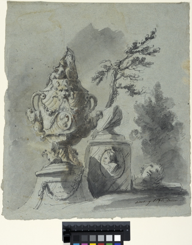 Landskap med urna och skulpturfragment