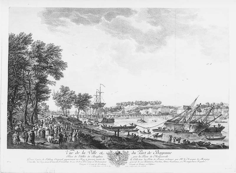 Vue de la ville et du port de BayonneBlad 12 av 18 ur Les ports de France 1764