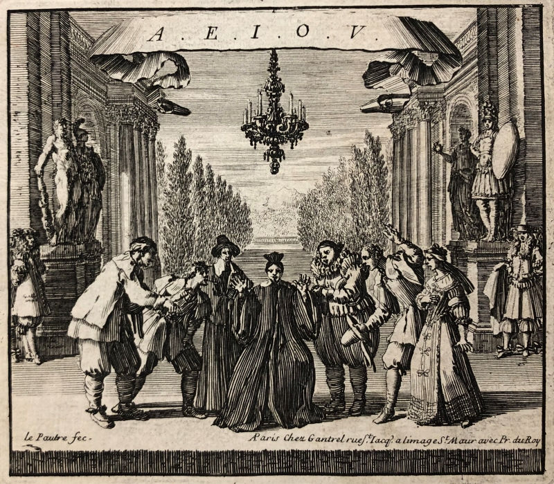 Kvinna med lyfta händer omgiven av fem män och en kvinna