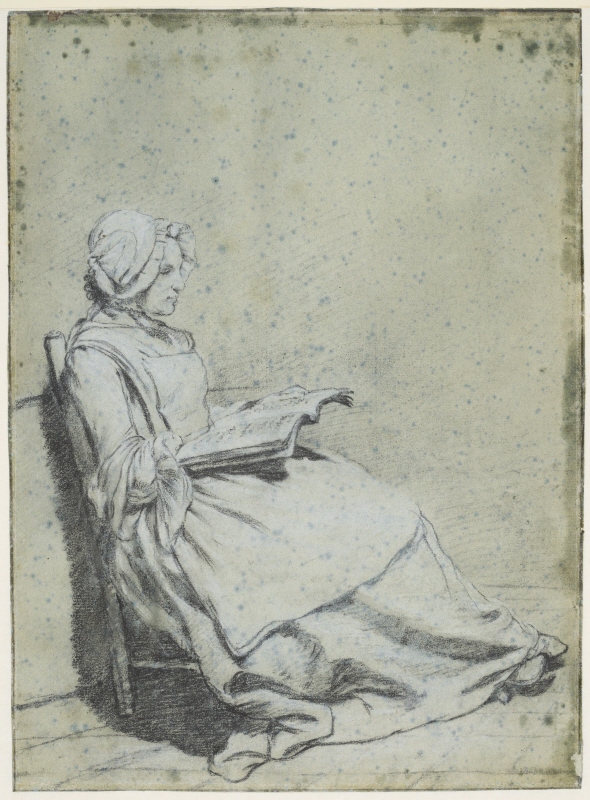 Gammal kvinna som sitter och läser