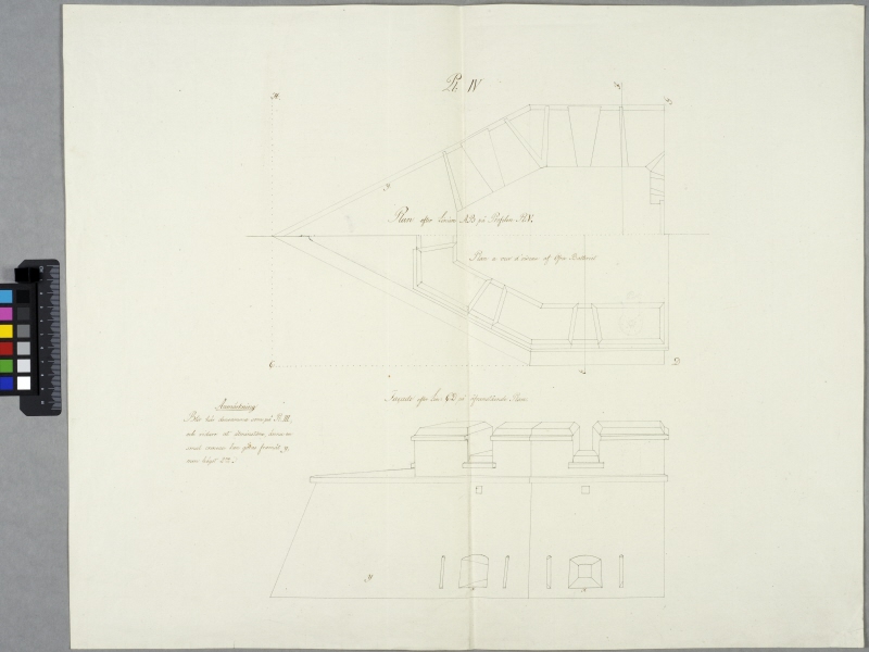 Design for Battery Tower, in the Stockholm Archipelago? Plan and elevation of outer work, plate 4