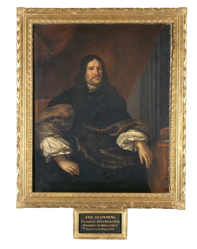 Erik Fleming av Lais, (1616-1679), friherre, riksråd, president i Bergskollegium, landshövding, g.m. 1. Maria Eleonora Soop, 2. Christina Cruus af Edeby