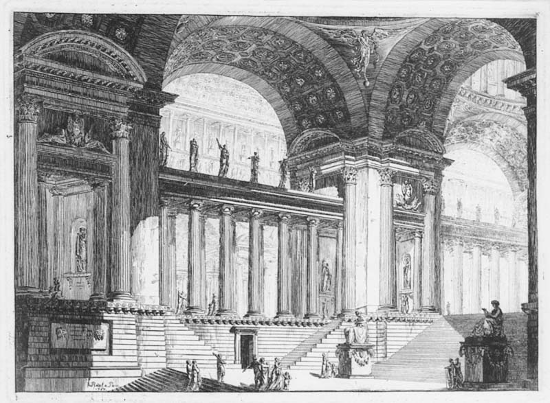 Interiör av ett palats eller tempel. Ingår i " Architecture de differents maîtres"