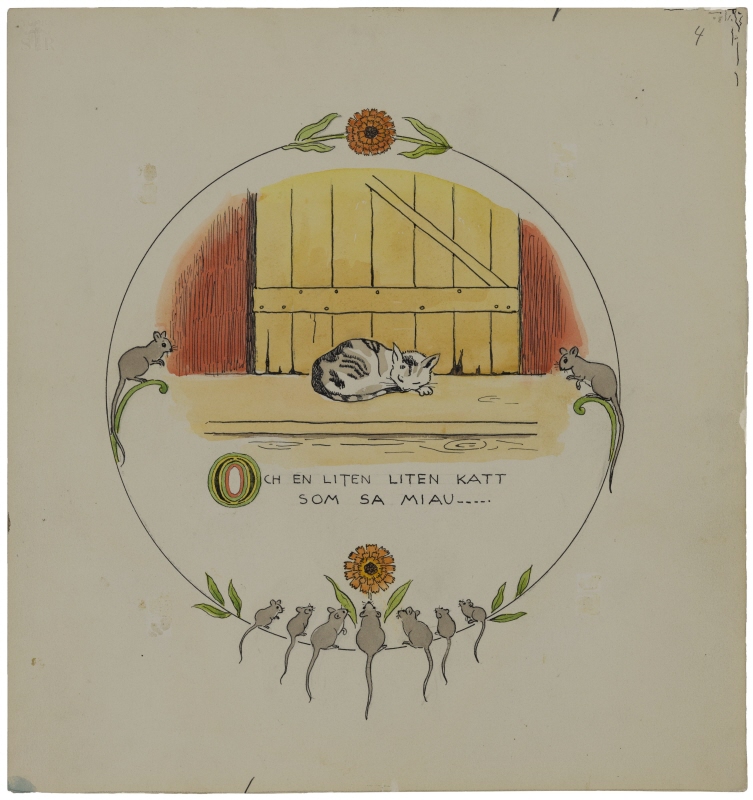 Sagan om den lilla, lilla gumman, illustration 3, Och en liten liten katt som sa miau…, omarbetad upplaga 1950