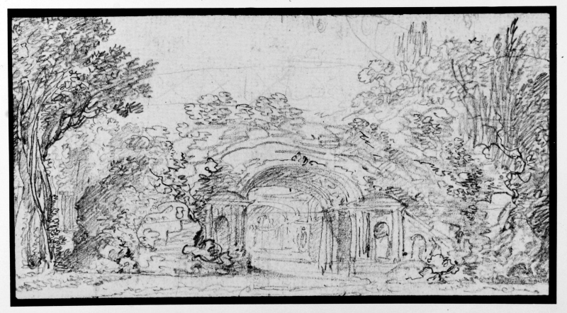 Utkast till scenbild föreställande en grotta, ämnad för Piccinnis opera "Roland"