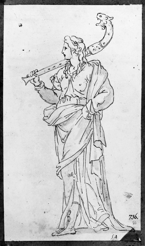 Kvinnlig musikant med träblåsinstrument på axeln