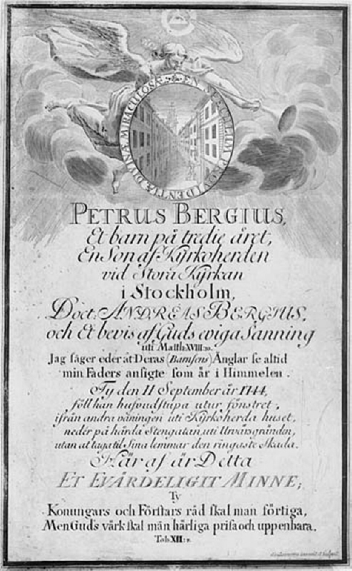 Minnesblad över ett mirakel "Petrus Bergius, et barn på tredie året..."