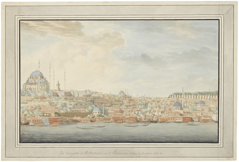 Utsikt över del av Konstantinopel med Suleymaniye, Janissar Aghaeks palats