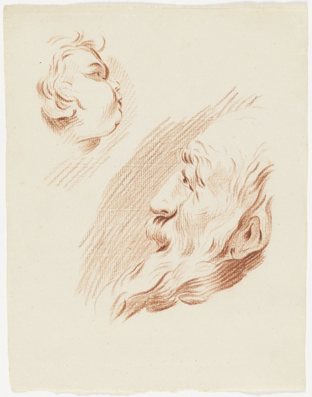 Study, two faces, a child and an older man in profile