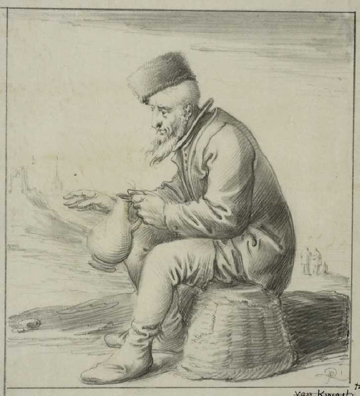 Old Man Seated on an Overturned Basket