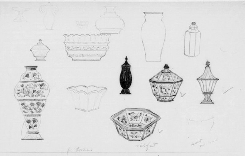 Skisser till diverse fat, skålar och vaser