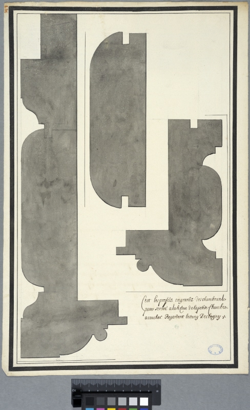Moulding Profiles for the Alcove of a Bedchamber in the Château de Clagny. With inscription by Pierre Bréau.