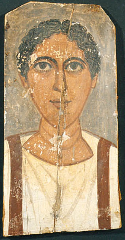 Mumieporträtt från Faijum. Ung man med äggformat ansikte
