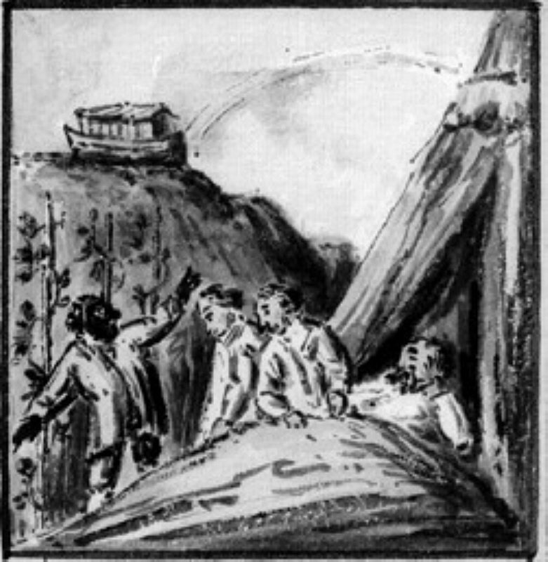 Illustration till Anna Maria Lenngrens dikt "Blunt". Noah och hans tre söner