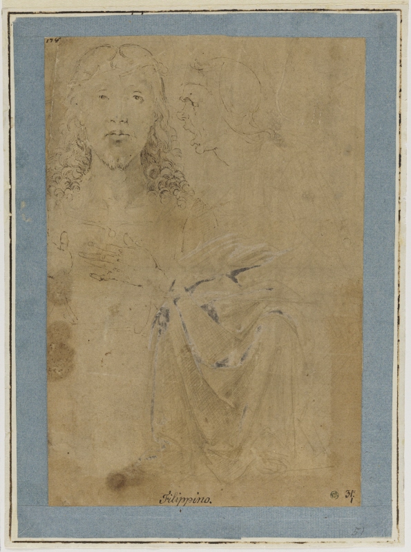 Kristushuvud, huvud av en skrikande kvinna, två händer och ett draperi